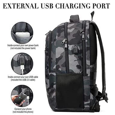 BIKROD Travel Laptop Backpack for Men, Backpacks for School Teen Boys, Business Anti Theft Slim Durable Back Pack with USB Charging Port, Adult Computer Bag Gift 17.3 IN Laptop, Camouflage - Image 4