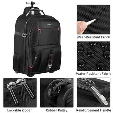 ZOMFELT Rolling Backpack, Travel Backpack with Wheels, Carry on Backpacks with 3 Packing Cubes, 17.3 Inch Wheeled Laptop Backpack for Men Women Adults to Travel Work Business Black - Image 4
