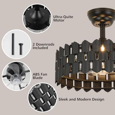 Merexcint 18 Inch Black Ceiling Fans with Lights and Remote, Black Caged Ceiling Fan Light with 6-Speed Motor, Bladeless Fan, Fandelier Ceiling Fan with Light for Bedroom, Living Room, Dining Room - Image 6