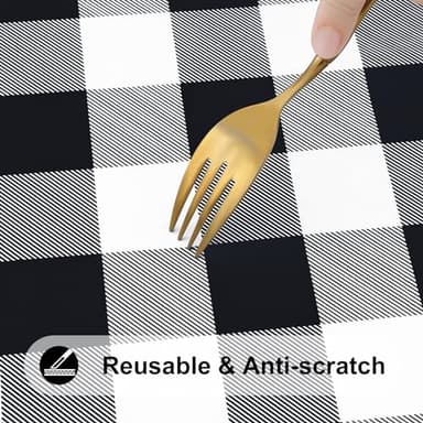 Smiry Rectangle Picnic Table Cloth, Elastic Waterproof Fitted Vinyl Tablecloths, Flannel Backed Buffalo Plaid Table Covers for Dining, Camping, Outdoor (Black and White, 30" x 72") - Image 8