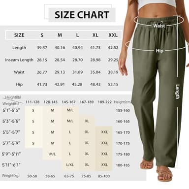 SEMARO Womens Casual Linen High Waist Pants Drawstring Loose Fit Summer Pants Trousers with Side Pockets Army Green - Image 7
