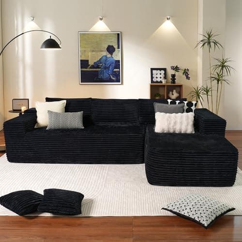 ovios 104" Cloud Sectional Couch with L-Shape Chaise,Modern Modular Sofa with Deep Seat, Upholstered Couches for Living Room Bedroom,No Assembly Required, Black (Plush Corduroy Fabric) - Image 1