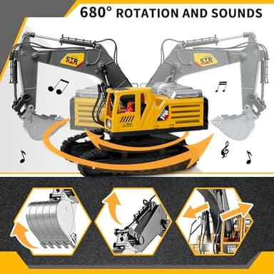FUYLE Remote Control Excavator Construction Toy, 14 Channel 2.4Ghz RC Digger with Simulating Real Engine Spray, 680° Rotation, Metal Shovel, Lights and Sounds, Christmas Birthday Gift for Boys Kids - Image 3