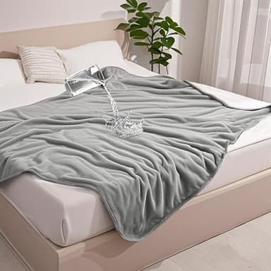 gogobunny Waterproof Blanket for Bed Couch Sofa, Liquid Pee and Fur Proof Pet Blanket for Dog Puppy Cat, Reversible Sherpa Fleece Throw Blanket Furniture Cover Protector (Grey, 50x60 inches) - Image 1