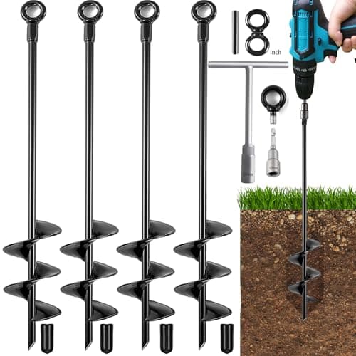 Fabulas Ground Anchors Heavy Duty, Swing Set Anchor Kit 18 Inch 4 Pack Screw in Earth Anchors Trampoline Stakes High Wind Metal Auger Anchor for Shed Tent Carports Securing Animals Camping Mobile Home - Image 1