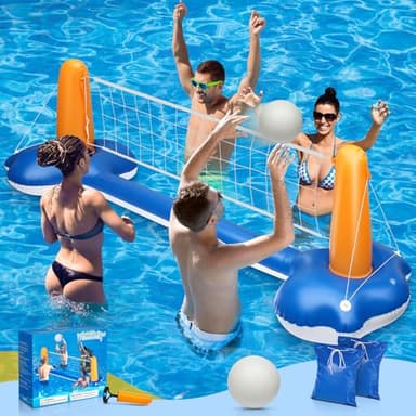 KIDDITOY 118" Pool Volleyball Set – Inflatable Volleyball Court with 2 Weight Bags, Upgraded PVC Ball & Pump – Fun Pool Games for Adults & Family | Summer Party Gift - Image 1