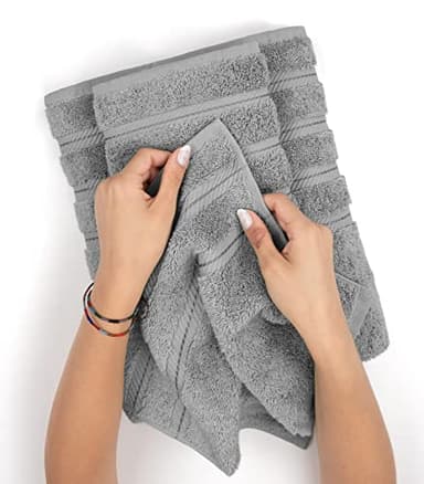 American Soft Linen Luxury 6 Piece Towel Set, 2 Bath Towels 2 Hand Towel 2 Washcloths, 600 GSM 100% Cotton Turkish Towels for Bathroom, Light Grey Towel Sets - Image 5