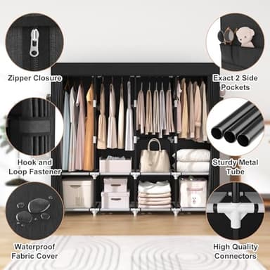 VTRIN Portable Closet for Hanging Clothes 67 Inch Wide Large Capacity Portable Wardrobe Closet with Cover, 4 Storage Shelves and 4 Hanging Rod Sturdy Free Standing Closet for Bedroom, Black - Image 4