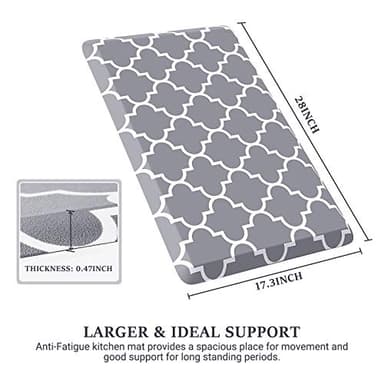 WISELIFE Kitchen Mat and Rugs Cushioned Anti-Fatigue,17.3"x 28",Non Slip Waterproof Ergonomic Comfort Mat for Kitchen, Floor Home, Office, Sink, Laundry, Grey - Image 2