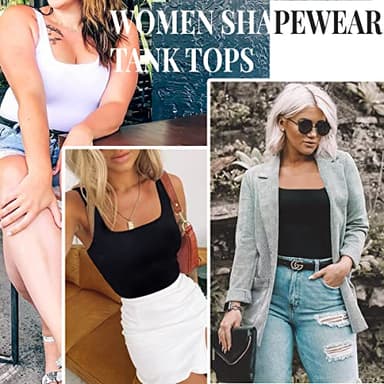 EUYZOU Women's 2PK Tummy Control Shapewear Tank Tops Seamless Square Neck Compression Tops Slimming Body Shaper Camisole-Black/White M - Image 3