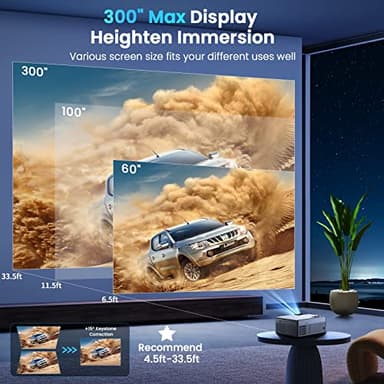 FUDONI Projector with 5G WiFi and Bluetooth, 1080P Outdoor Projector with HDMI and USB, Max 300" Display Zoom Function for Movies & Gaming, Compatible with TV Stick/Phone/Laptop - Image 4