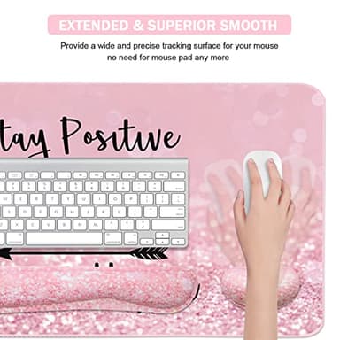 Keyboard Mouse Pad Set, Extended Mouse Pad+Keyboard Wrist Rest Support, Memory Foam Ergonomic Easy Typing, 3Pcs (35.4×15.7 in) Desk Pad Set for Home Office Study Game - Pink Stay Positive - Image 5