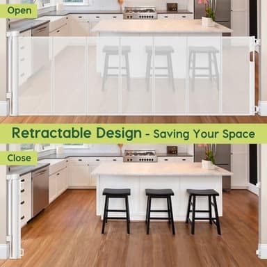 Reinforced 80 Inch Extra Wide Retractable Baby Gate with Support Rods, Indoor/Outdoor Retractable Pet Gates for Wide Openings, 33” Tall Mesh Dog Gate Indoor Extra Long Baby Gates for Decks, White - Image 4