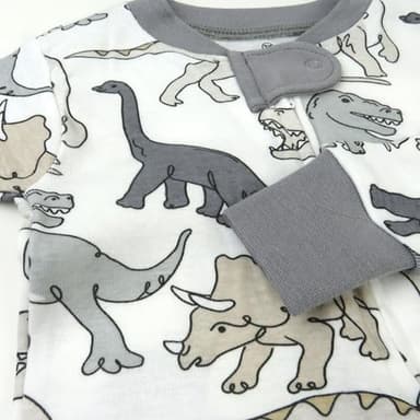 HonestBaby Non-Slip Footed Pajamas One-Piece Sleeper Zip-Front Pjs 100% Organic Cotton for Baby Boys, Dino Mite, 12 Months - Image 3