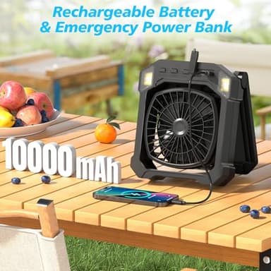 Camping Fan Battery Powered & Solar Powered, Portable Solar Fan 10000mAh Rechargeable Outdoor Fans with Light, Quiet Cordless Fans for Tent, RV, Emergency, Hiking, Power Outage, Desk, Survival Kit - Image 6