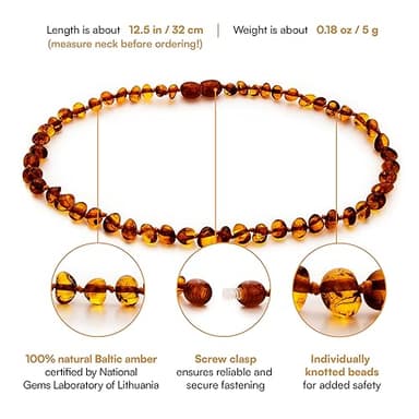 Amber Guru Baltic Amber Necklace (Authentic, Certified) - 12.5 inches - Unisex Jewelry - Cognac (Polished) - Real Amber Beads - Proud to Deliver Genuine Baltic Sea Wonder Handmade - Image 2
