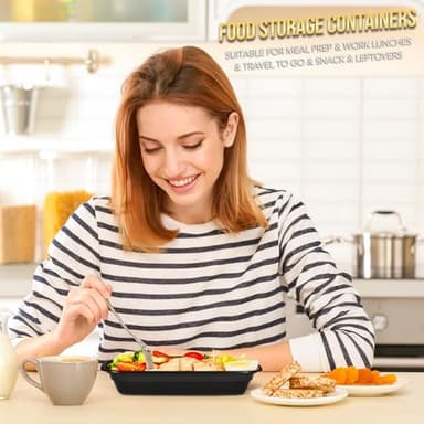 20-Piece (10-Pack) 16 OZ Meal Prep Containers Reusable with Lids, Sturdy Leakproof & Food Safe, Microwave, Freezer, Dishwasher Safe To Go Food Containers, Plastic Take Out Containers, Black - Image 8