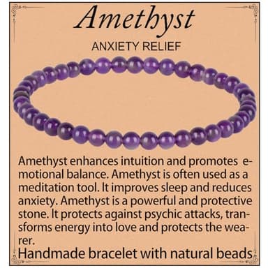QOGIR Amethyst Bracelet - Anxiety Bracelet for Women Men - Handmade Natural Gem Stone Beaded Stretch Elastic Healing Bracelets 4mm - Image 1