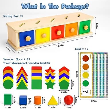 Peacurh Montessori Toys Wooden Color & Shape Sorter Toys for Toddlers 1-3, Matching Box Sorting Blocks Manipulatives Preschool Learning Educational Toy for 1 2 3 4 Year Old Boy Girl Kid Gifts - Image 3