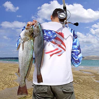 Palmyth Fishing Shirt for Men Long Sleeve Sun Protection UV UPF 50+ T-Shirts with Pocket (Largemouth bass/Flag, Large) - Image 4