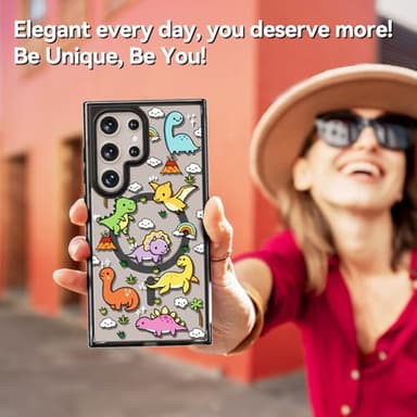 Rosarnnah Magnetic for Samsung Galaxy S24 Ultra Magsafe Case Cute Aesthetic - Durable Shockproof 6.6 ft Drop Impact Phone Case Cover with Funny Fashion Baby Dinosaur Design 6.8" Black - Image 6