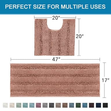 H.VERSAILTEX Bathroom Rugs Bath Rug Set 2 Piece Bathroom Contour Rug Toilet Mat Non Slip Contour Bath Rug Ultra Thick Water Absorbent Striped Bath Mats Washable(47" x 17" Plus 20" x 20" U, Muted Clay) - Image 2
