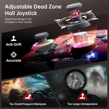 GUSGU G7 Wireless Gaming Controller with Interactive Screen, 1000Hz Polling Rate, Hall Joysticks & Triggers, 4 Programmable Buttons, Compatible with PC, Switch, PS4, iOS, Android, Red - Image 3