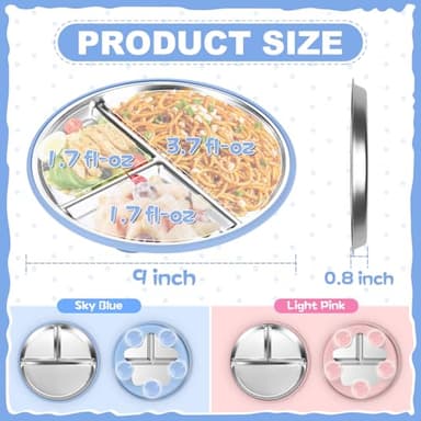 OVV Stainless Steel Kids Plates (2 Pack) 9 Inch Toddler Divided Plates with ﻿Removable Silicone Sleeves & 5 Suction Cups Baby Self Feeding | Mess-Free Mealtime | Dishwasher Safe - Image 2