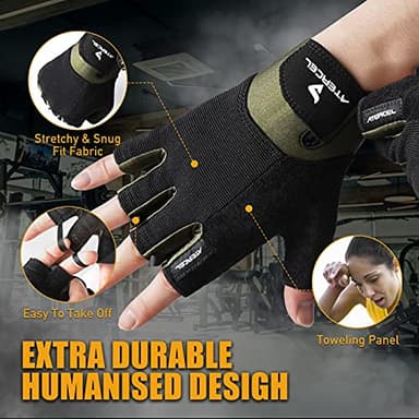 ATERCEL Workout Gloves for Men and Women, Exercise Gloves for Weight Lifting, Cycling, Gym, Training, Breathable and Snug fit (Green, Large) - Image 3