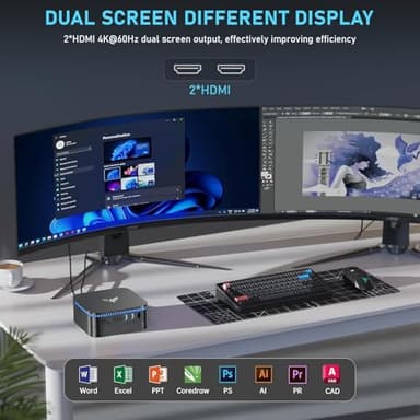 KAMRUI AK1PLUS Mini PC, N95 Processor (up to 3.4GHz), 8GB DDR4 RAM 256GB M.2 SSD, Mini Desktop Computer Support 2.5" SSD, Dual 4K, WiFi, Ethernet for Business, Office, Home - Image 3