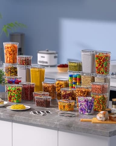 Airtight Food Storage Containers with Lids, 24 PCS Kitchen and Pantry Organization Canisters, BPA-Free, PVC-Free, Food-grade Plastic Leak-proof Jars for Cereal, Flour, Sugar, Extra 24 Labels & Marker - Image 8