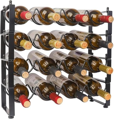 TONLEA 4 Tier Wine Rack, 3-in-1 16 Bottles Wine Storage, Wine Bottle Rack Stackable, Wine Storage Rack for Cabinet Pantry(Dark Black, Version 2.0) - Image 1