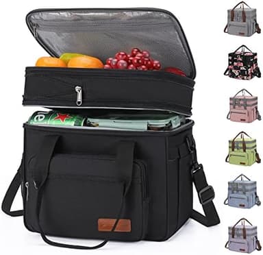 Maelstrom Lunch Box, 23L Insulated Lunch Bag, Expandable Double Deck Cooler Bag, Lightweight Leakproof Tote Bag With Side Tissue Pocket, Suit For Men and Women, Black - Image 3