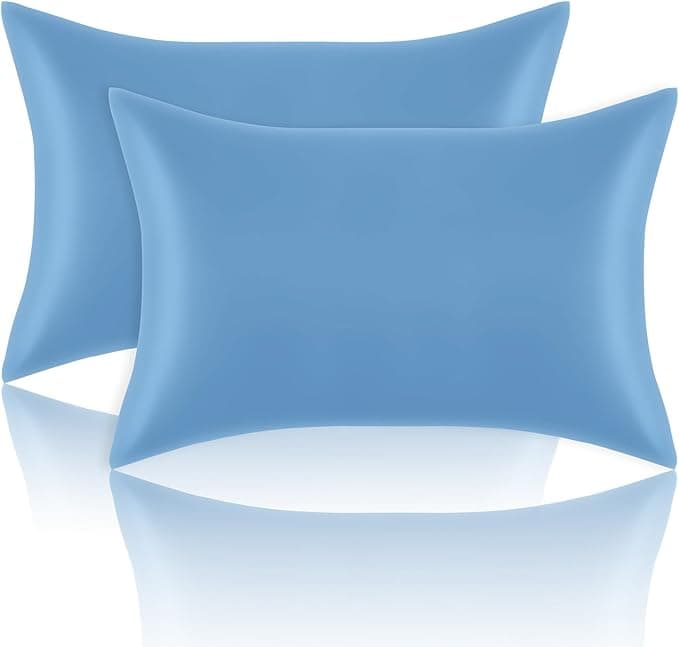 Satin Pillowcases Standard Set of 2 - Silk Soft Pillow Cases for Hair and Skin 20x26 inches,Blue Satin Pillow Covers 2 Pack with Envelope Closure for Home,School, Hotel - Image 1