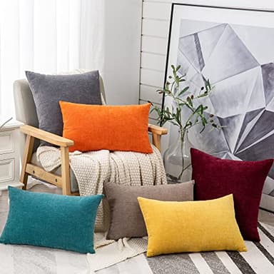 GAWAMAY Decorative Square Throw Pillow Covers 20"x20" Inch Set of 2, Super Soft Chenille Pillows Farmhouse Fall Pillowcase for Living Room Bedroom Sofa Couch Cushion Cover Burgundy Red 50x50cm - Image 9