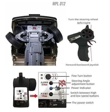 Apawband WPL D12 RC Car 1/10 RC Drift Car RTR Remote Control Car, Kei Truck Crawler Off Road 2.4G with Proportional Throttle Steering 260 Motor Rear Drive Hobby Grade Toy Adult Age 16+ - Image 8