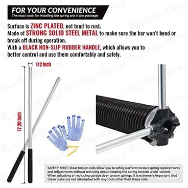 KaiMinDogz Pair of 2" Garage Door Torsion Springs Set with Non-Slip Winding Bar & Gloves,High Precision Electrophoresis Black Coated, for Replacement & Installation, MIN 16,000 Cycles (0.262x2''x33'') - Image 5