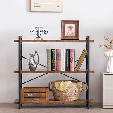 HCHQHS Bookshelf, 3-Tier Industrial Bookcase, Rustic Open Book Shelf, Wood and Metal Horizontal Bookshelves - Image 9