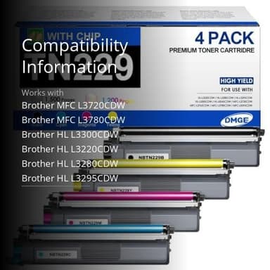 TN229 TN229XL Toner 4 Pack Compatible with Brother MFC-L3780CDW MFC-L3720CDW HL-L3280CDW HL-L3295CDW Printers - Image 3