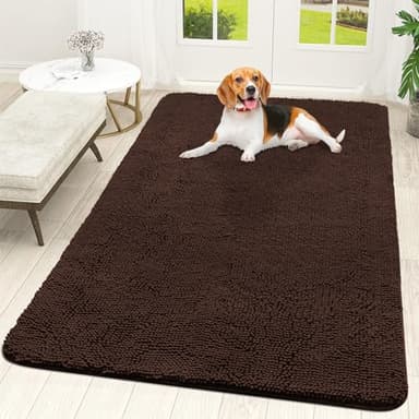 OLANLY Dog Door Mat for Muddy Paws 70x46, Absorbs Moisture and Dirt, Absorbent Non-Slip Washable Doormat, Quick Dry Chenille Mud Mat for Dogs, Entry Indoor Entryway Carpet for Inside Floor, Brown - Image 1