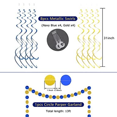 Navy Blue Birthday Decorations with Happy Birthday Banner, Paper Honeycomb Balls, Circle Garland and Hanging Swirl Decorations - Image 4