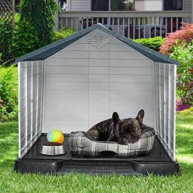 YITAHOME 28.5'' Large Plastic Dog House Outdoor Indoor Doghouse Puppy Shelter Water Unaffected Easy Assembly Sturdy Dog Kennel with Air Vents and Elevated Floor (28.5''L*26''W*28''H, Gray) - Image 4