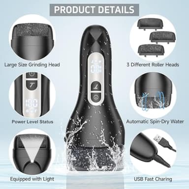 Electric Callus Remover for Feet,Rechargeable Electronic Foot File Pedicure Tools,Professional Waterproof Foot Scrubber File,Portable Pedi Feet Care for Cracked Heels &Dead Skin with LCD Display - Image 6