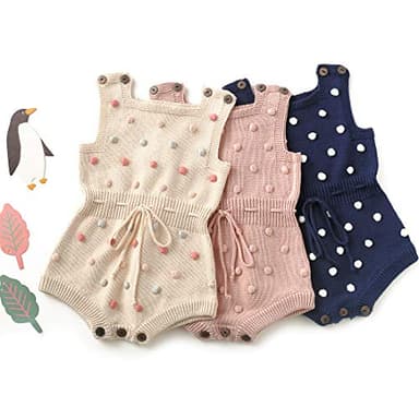Simplee kids Baby Girl Knit Rompers Fall Sleeveless Pompoms Baby Girl Rompers 6-12 Months Little Girl Apricot Overall Jumpsuit Outfit - Image 3