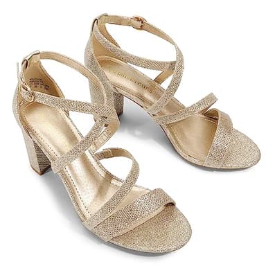 DREAM PAIRS Women’s Ankle Strap Dress Pump Low Chunky Heel Sandals,Size 9,Gold/Glitter,MADISON - Image 3