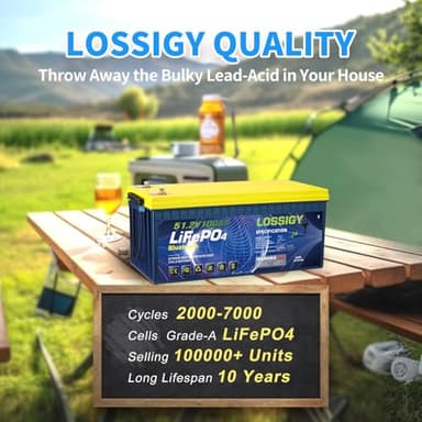 LOSSIGY 48V Lithium Golf Cart Battery with 18A Lithium Charger, 48 Volt 100Ah LiFePO4 Battery, Built in 200A Bluetooth BMS & LCD 10.24kW Output, Peak Current 1000A(3-5s), Prefect for RV Solar System - Image 3