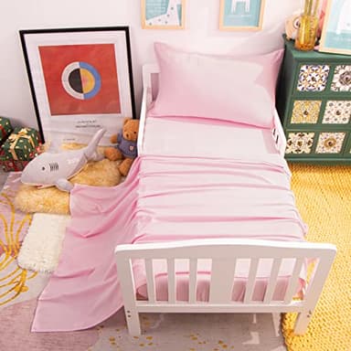 NTBAY Toddler Bedding Set - 4 Piece Soft and Breathable Crib Bedding Set for Boys and Girls, Includes Quilted Comforter, Fitted Sheet, Flat Top Sheet and Envelope Pillowcase, Pink - Image 8