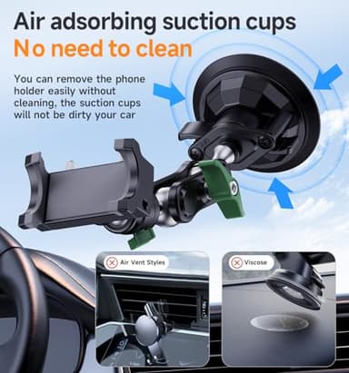 MAGIC JOHN Car Phone Holder, Ultra-Durable Mteal Phone Holders for Your Car, 360° Rotation Cell Phone Car Mount for Windshield, Suction Cup Car Phone Mount for iPhone Samsung All Smartphone - Image 9