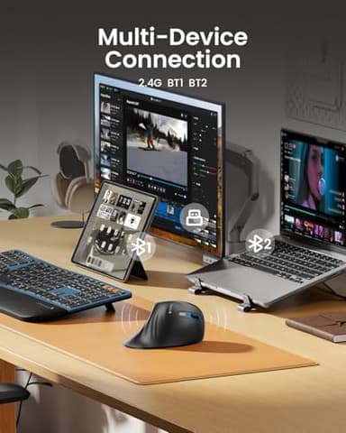 ProtoArc Ergonomic Mouse, EM11 NL Bluetooth Rechargeable Wireless Vertical Mouse, 3 Multi-Device Connectivity for Computer/PC/Laptop, 2.4GHz Optical Mice for Windows, Mac OS, Blue - Image 3