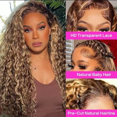 30inch Highlight Ombre Lace Front Wig Human Hair 13x6 HD Honey Blonde 4/27 Deep Wave Lace Frontal Wigs Glueless Wigs Human Hair - Image 4